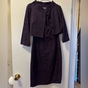 Size 8 purple jacquard-print shift dress and bolero jacket from Lindy Bop